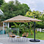 3M Large Square Canopy Rotatable Tilting Garden Rome Umbrella Cantilever Parasol With Fan Shaped Base, Khaki
