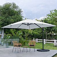 3M Large Square Canopy Rotatable Tilting Garden Rome Umbrella Cantilever Parasol With Fan Shaped Base, Light Grey