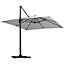 3M Large Square Canopy Rotatable Tilting Garden Rome Umbrella Cantilever Parasol With Fan Shaped Base, Light Grey