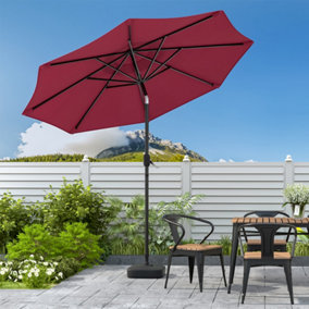 3M Outdoor Garden Parasol Patio Sun Shade Umbrella Crank Tilt with Square Base, Wine Red