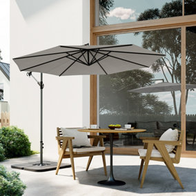 3M Outdoor Light Grey Cantilever Crank Tilt Swivel Banana Umbrella Sunshade with Square Base