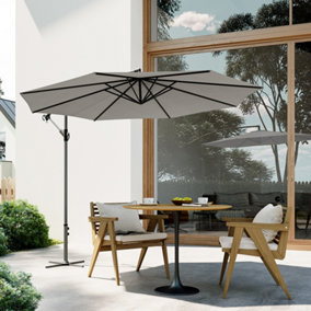 3M Outdoor Light Grey Crank Tilt Solar Banana Light Outdoor Garden Patio Bar Umbrella Cantilever Parasol with Cross Base