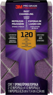 3M Pro Grade Precision Dust Channeling Block Sanding Sponge 120 Grit Fine