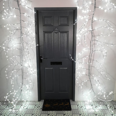 3m Silver Lit Branch Hanging Indoor Outdoor Christmas Garland 288 White LEDs with Timer