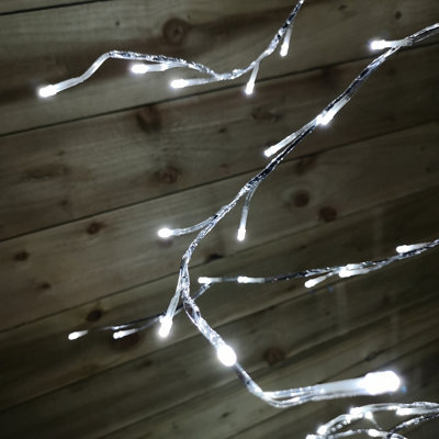 3m Silver Lit Branch Hanging Indoor Outdoor Christmas Garland 288 White ...