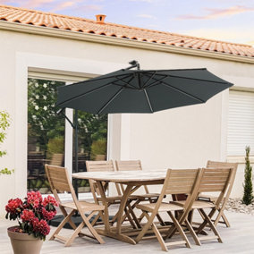 3m Solar LED Cantilever Patio Umbrella Garden Parasol with Cross Base Hanging Offset Market Outdoor Sun Shade