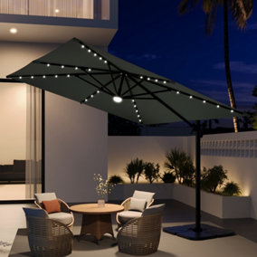 3M Square Cantilever Parasol with Solar Light and Parasol Base