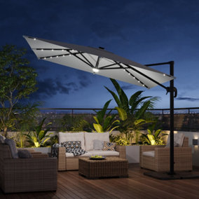 3M Square Cantilever Parasol with Solar Light and Parasol Base
