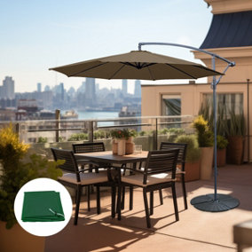 3M Taupe Banana Parasol Cantilever Umbrella w/ Base Cover Garden Sun Shade Canopy