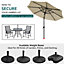 3M Tiltable Garden Parasol Outdoor Patio Sun Shade Umbrella with 24 Solar LED Lights Crank Tilt No Base, Beige