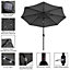 3M Tiltable Garden Parasol Outdoor Patio Sun Shade Umbrella with 24 Solar LED Lights Crank Tilt No Base, Dark Grey