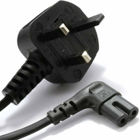 3m UK Plug to Figure 8 Cable Lead 90 Degree Right Angled C7 Mains Power 3A