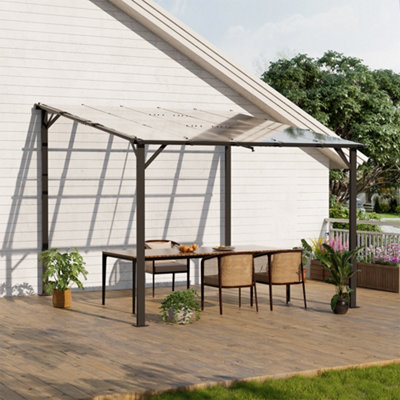 3m W x 2.5m H Iron Metal Wall-Mounted Canopy with Grey Sun Panels
