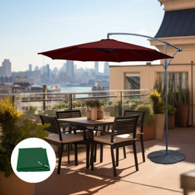 3M Wine Red Garden Banana Parasol Patio Cantilever Umbrella w/ Base Cover
