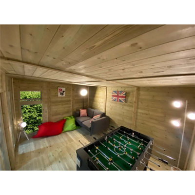 3m x 3m (10ft x 10ft) Insulated Pressure Treated Garden Room / Office + Double Doors + Double Glazing + Overhang (3x3)