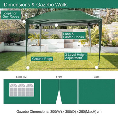 3m x 3m Green Pop-Up Gazebo With Sides