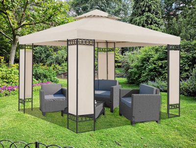 3m x 3m Luxury Gazebo With Metal Corner Supports - Cream