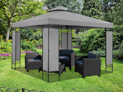 3m x 3m Luxury Gazebo With Metal Corner Supports - Grey