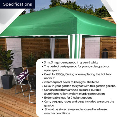 3m x 3m Pop Up / Easy Up Quick Erect Garden Part Tent Gazebo - 6