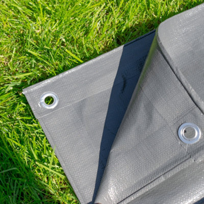 3m x 4m  Heavy duty gray waterproof tarpaulin/ground sheet ,uv resistant,reinforced hems and corners,eyelets every 1m,