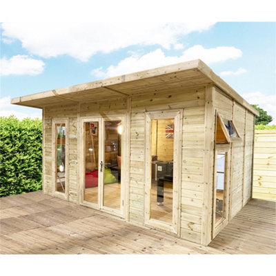 3m x 5m (10ft x 16ft) Insulated Pressure Treated Garden Room / Office + Double Doors + Double Glazing + Overhang (3x5)