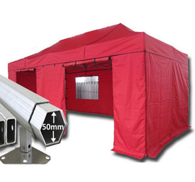 3m x 6m Extreme 50 Instant Shelter Pop Up Gazebos Frame, Canopy & Sides - Red