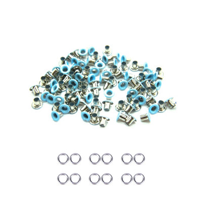 3mm Brass Eyelets with Washers, Rust-Proof Grommets, Baby Blue - 100pcs