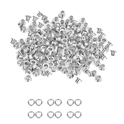 3mm Brass Eyelets with Washers, Rust-Proof Grommets, Silver - 100pcs