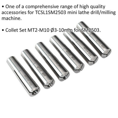 3mm to 10mm Collet Set - MT2 to M10 - Suits ys08817 Lathe & Drilling Machine