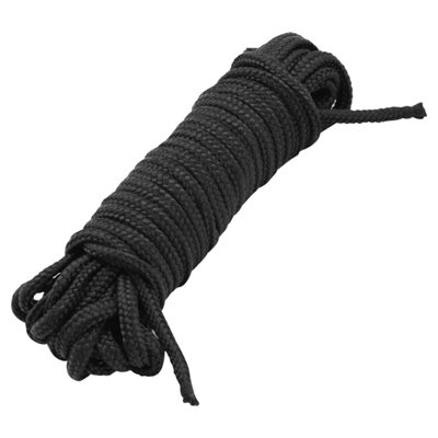 3mm Wide Nylon Braided Cord Rattail Cord, Black - 5 Metres