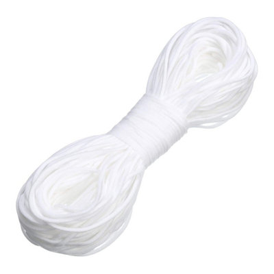 3mm Wide Soft Elastic Band, Thin Round Cord, Stretchy Elastic String, White - 25 metres