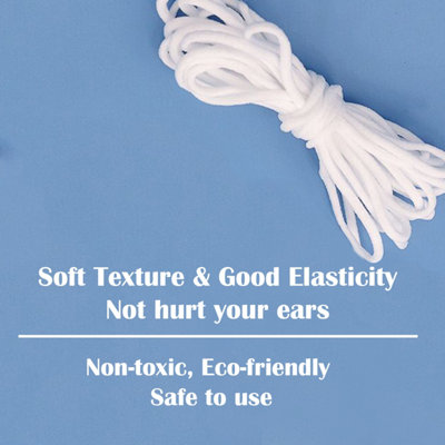 3mm Wide Soft Elastic Band, Thin Round Cord, Stretchy Elastic String, White - 25 metres