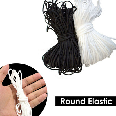 3mm Wide Soft Elastic Band, Thin Round Cord, Stretchy Elastic String, White - 25 metres