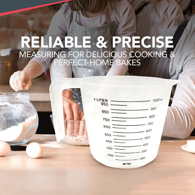 3pc 1 Litre Plastic Clear Measuring Jug Baking Kitchen Cooking ...