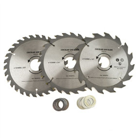 3pc 160mm TCT Circular Saw Blades 16/24/30 TPI & Adapter Rings Reducer