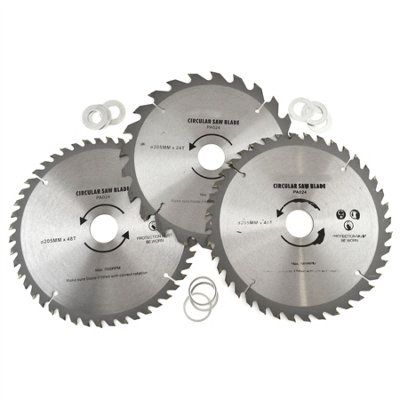 3pc 205mm TCT Circular Saw Blades 20/40/48 TPI & Adapter Rings Reducer