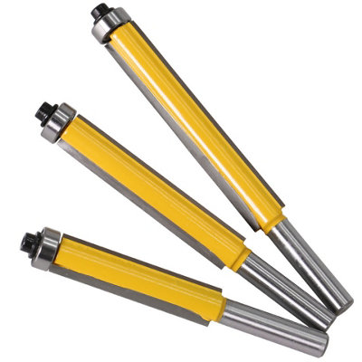 3Pc 8mm Shank 4-Flute Flush Trim Router Bits with Top Bearing, Wood ...