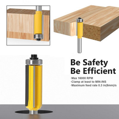 3Pc 8mm Shank 4-Flute Flush Trim Router Bits with Top Bearing, Wood ...