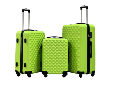 3pc ABS 4 Wheel Diamond Luggage Set - Green | DIY at B&Q
