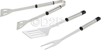 3Pc Barbecue Set Bbq Cooking Tools Tongs Fork Spatula Stainless Steel