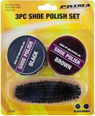 3pc Black And Brown Shoe Polish Set Brush Shine Polishing Boots Sneakers Bristle