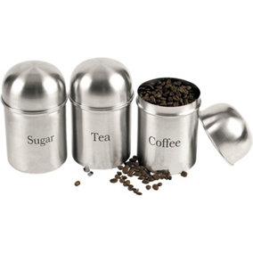 3pc Canisters Coffee Sugar Tea Stainless Steel Storage Jars Pot Kitchen Set New