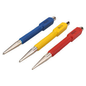 3pc Centre Punch Metal Nail Brads Dot Marking Set Colour Coded 1.5mm - 3mm