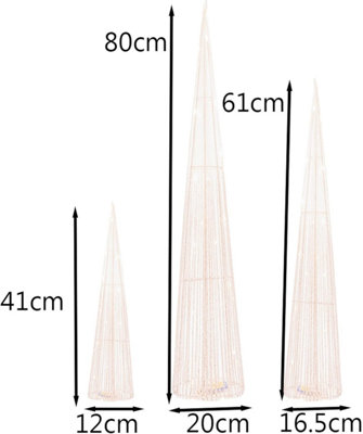 3pc Christmas Cone Tree with 90 LED Lights - Power Operated In-lit Silver Standing Light Up Xmas Floor Ornaments