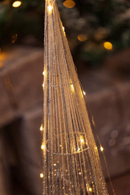 3pc Christmas Cone Tree with 90 LED Lights - Power Operated In-lit Silver Standing Light Up Xmas Floor Ornaments - 6