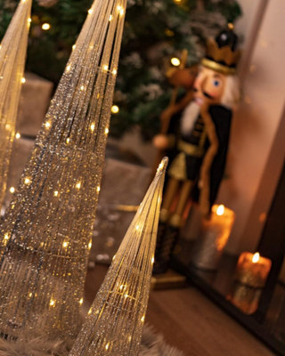 3pc Christmas Cone Tree with 90 LED Lights - Power Operated In-lit Silver Standing Light Up Xmas Floor Ornaments - 7