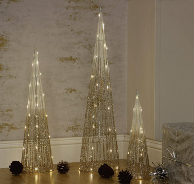 3pc Christmas Tree Decoration Cone Set Gold Pre-Lit LED Xmas Home Festive Decor - 6
