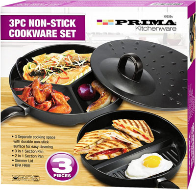 3 in 1 DIVIDE WONDER PAN SET NON-STICK CATATED SKILLET SECTION
