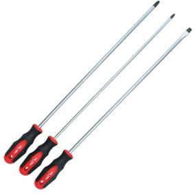 3pc Extra Long Screwdriver Set With Flat Pozi and Phillips Total Length 500mm