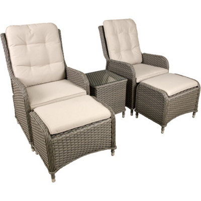 3pc Garden Reclining Bistro Set - Rattan Wicker - Outdoor Chairs & Coffee Table